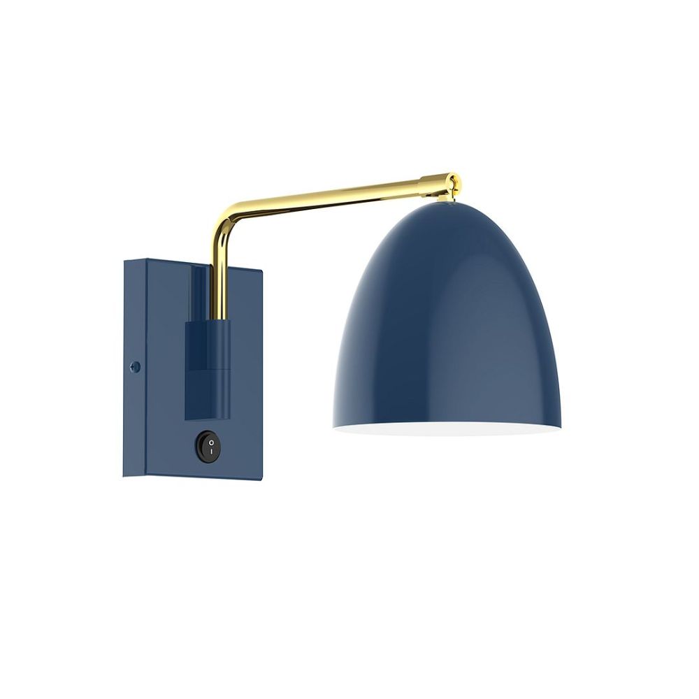 Montclair Lightworks SWA417-50-91-L10 J-series Swing Arm Wall Light, Navy With Brushed Brass Accents